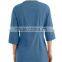 Solid Blue Color OEM Zipper Closure 3/4 Sleeve Women Spa Coat