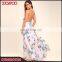 Light peach colored floral print splicing lady dress spaghetti strap long women maxi dress