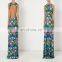 Holiday colorful Long beach dress floral print sleeveless and backless beachwear
