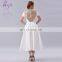 2017 New Arrival Fashion Design High Quality Low Cut Waist Beaded Short Sleeve White Prom Dress