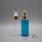 Wholesale 100cc blue PETG plastic personal care lotion cosmetic round bottle with gold sprayer pump