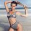 Women's Bikinis with Breast Pads Gathered Checked Printed Swimsuits