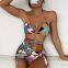 3 Pieces Ladies Women Printed Sexy Swimsuit Bikini Swimwear with Skirt Cover-Up