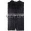 QD80557 Black Brown Knit Mink Fur Long Vest Gilet With Bigger Armhole