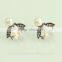Lovely bee design crystal pearl metal stud earring