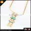 Fashion 3 Turquoise Stone Charms 18K Gold Choker Chain Necklace