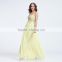 HM1923 light yellow chiffon embroidery off-shoulder cocktail dress 2016