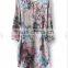 Multicolor Flowers Round Neck Above Knee Blend Dress