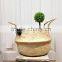 Seagrass baskets with colorful pompoms/ Foldable seagrass storage baskets