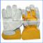 Yellow and Grey Leather Hand Working Safety Gloves