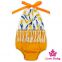 Cheap Halter Gray Floral Printed Decorative Tassels Infant Bodysuit Newborn Toddler Baby Girl Romper