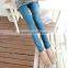 2015 hot sale stretchy fake jeans printing girls' tights leggings