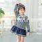 S60646B 2017New Autumn Girls Striped Dress Children Sailor Collar Korean Style Ruffles Dress Kids Navy Style Clothes