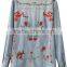 Runwaylover EY2348B New Design 2017 Ladies Fashion Embroidery Denim Blouse