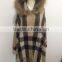 autumn and winter new style euroepan fashion womens grid cape coat with raccoon fur collar