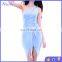 Slim Light Blue Shoulder Cut Out Dresses for Summer Contained Belt