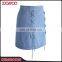 100% Cotton Womens Denim Lace-up Bud Short Skirt with Split Hem