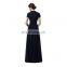 Elegant Long Gown Romantic Black Short Sleeve V-line Floor Length Zipper Chiffon Women Prom Dress