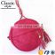 CR fast delivery styling elegant round shape tassels zipper with long chain women purse red crossbody shoulder bag