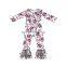 Valentine's Day Pink Floral Sweet Heart Print Romper Jumpsuit Baby O-Neck Long Ruffle Onesie Baby For Sale