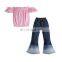 Kids Baby Girls Clothing Set Infant Cotton Clothes Off - shoulder Tops + Denim Pants Girls Outfits Sets