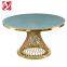 Antique Round Dining Room Furniture Restaurant Marble White Glass Top Golden Stainless Steel Wedding Banquet Table