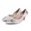 Pearl beaded pointed toe low heels diamond&flower embelished oem designer heels women wedding dress shoes