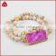 Boho White Onyx Jasper Gemstone Beaded Stretch Bracelet With Druzy Bar Stone