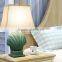 wholesale round base decorative blue poly table lamp with beige cylinder linen shade