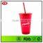 16 oz Double walled Plastic translucent water tumbler with straw