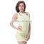 Yellow color sleeveless with hole back zipper lace girl summer dress