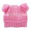 Wool Beanie Winter Pink Knitted Hats With Ball Earflap