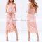 Latest Design Chic Sleeveless Bow Tie Wrap Asymmetrical Lady Pink Cocktail Drss