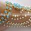 GOLD tone TURQUOISE BLUE STONE pearl PAYAL Anklets toe ring barefoot sandal