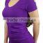 Women's Sexy Scoop Neck T Shirt Cotton Spandex Workout T Shirts Soft Yoga Top Slim Fit Black Plain T-Shirt