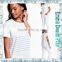 Fashion Models Custom Ladies Stripe Design White Cotton Scoop Neck Tee Shirt