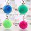 Popular handmade artificial fur pompon keychain much color fluffy ball bag hang promotion gift