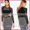 Black mesh long sleeve plain crop tops wholesale