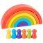 Wooden Rainbow STEM Montessori Toys Sorting Stacking Games Puzzles Kids Educational Kit Wooden Rainbow Tower Stacker Building Blocks