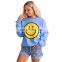 2021 autumn and winter cross-border European and American Amazon women's milk silk brushed pure color smiley loose sweater