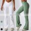 Quick Dry Sports Tights Custom Workout Wear High Waist Wide Leg Yoga Pants Women V Cross Waist Ribbed Flare Yoga Leggings