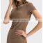 Hot Sale Custom Logo Ribbed Built In Bra Slim Fit Short Sleeve Breathable Quick Dry Gym Yoga Sports Wear T-Shirt For Women