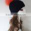 Wool Knitted Beanie /Custom Beanie Hats/winter knitted hat with raccoon fur ball