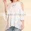 ladies formal western wear SIDE STRIPE TRIM RUFFLE SLEEVES COLD SHOULDER TOP Woman tunic