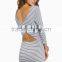 long - sleeved black and white stripedhalter tight package hip cross back casual knit Sexy pencil dress