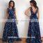 2016 latest new selling printed halter sleeveless formal long dress