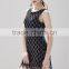 Black square pattern jagged edges cut-out crochet dress for ladies SR-D9786
