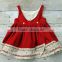2017 New Arive Little Girls Red Christmas Party Dress Ivory Lace Crocheted Solid Color Dress
