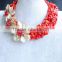 2015 New design !!! Red coral and shell flower jewelry necklace UG#6546