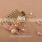 Bride wedding gift pink crystal gold flower comb bride hair jewelry